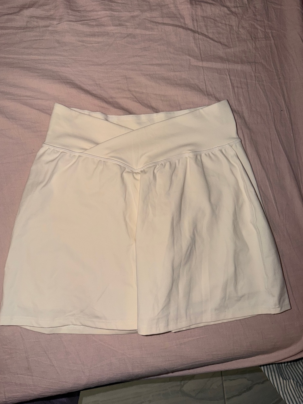 High-Rise Cream Cross-Waist Skort